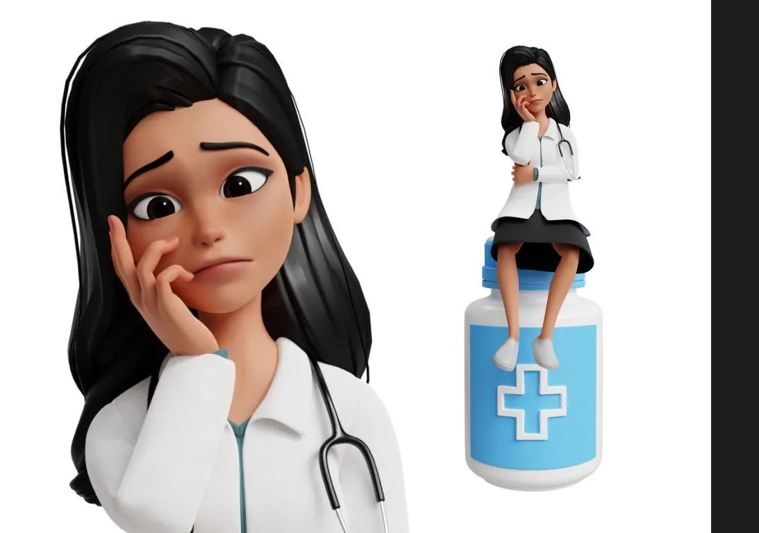 Doctor Cartoon Female Character close-up view